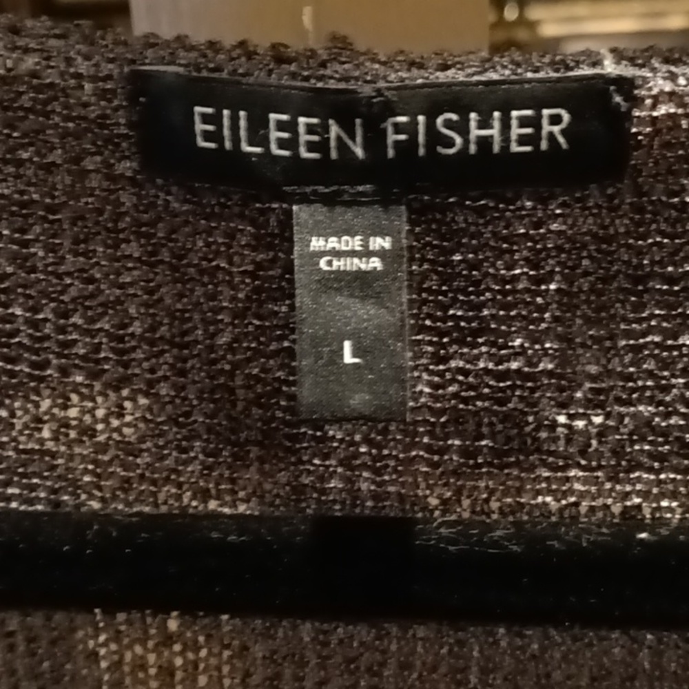 FINAL PRICE EILEEN FISHER charcoal gray v-neck sweater w ribbed cuffs & hem Lg